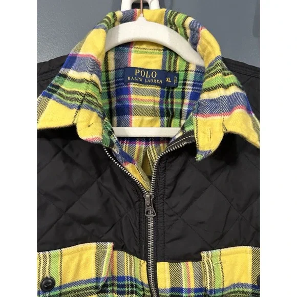 Polo Ralph Lauren Yellow Preppy Rugged Quilted Yoke Flannel Half Zip Cabin XL - Picture 3 of 6